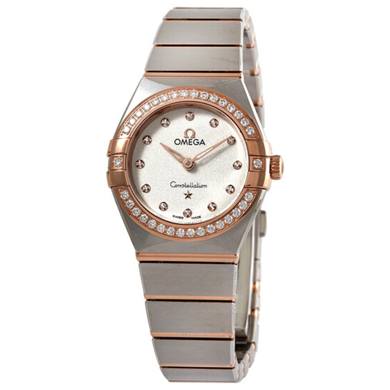 Omega Constellation Silver-Rose Gold White Screen Jewel Around and Index Thumb
