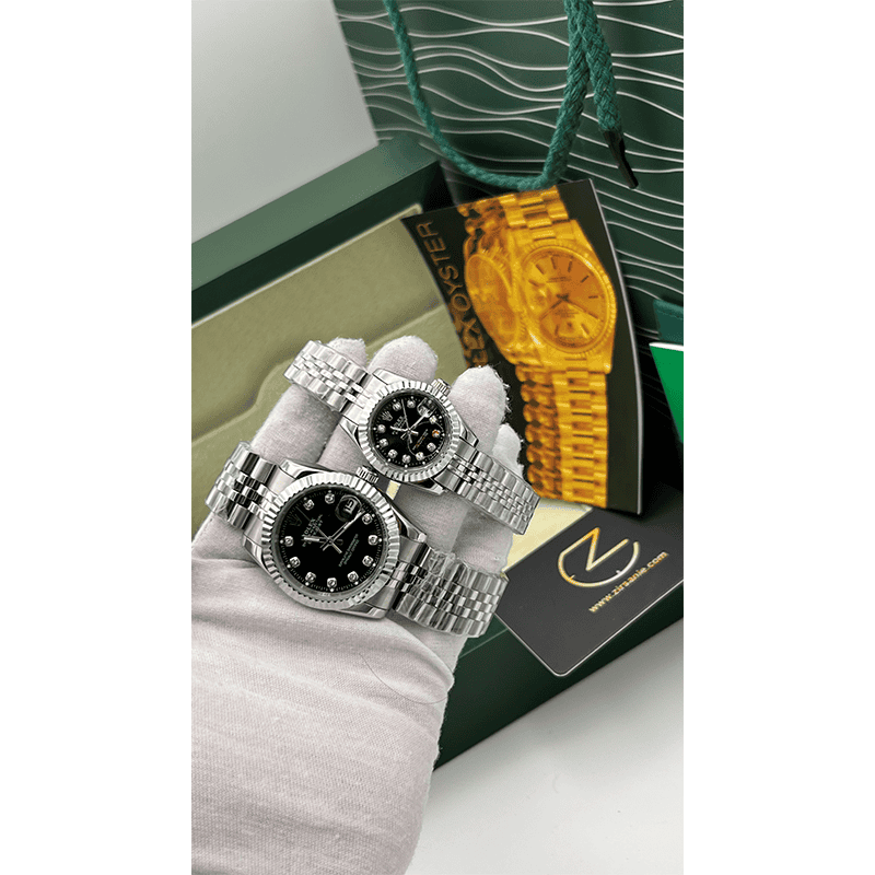 Rolex Datejust Silver Black Screen Diamond Index