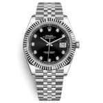 Rolex Datejust Silver Black Screen Diamond Index