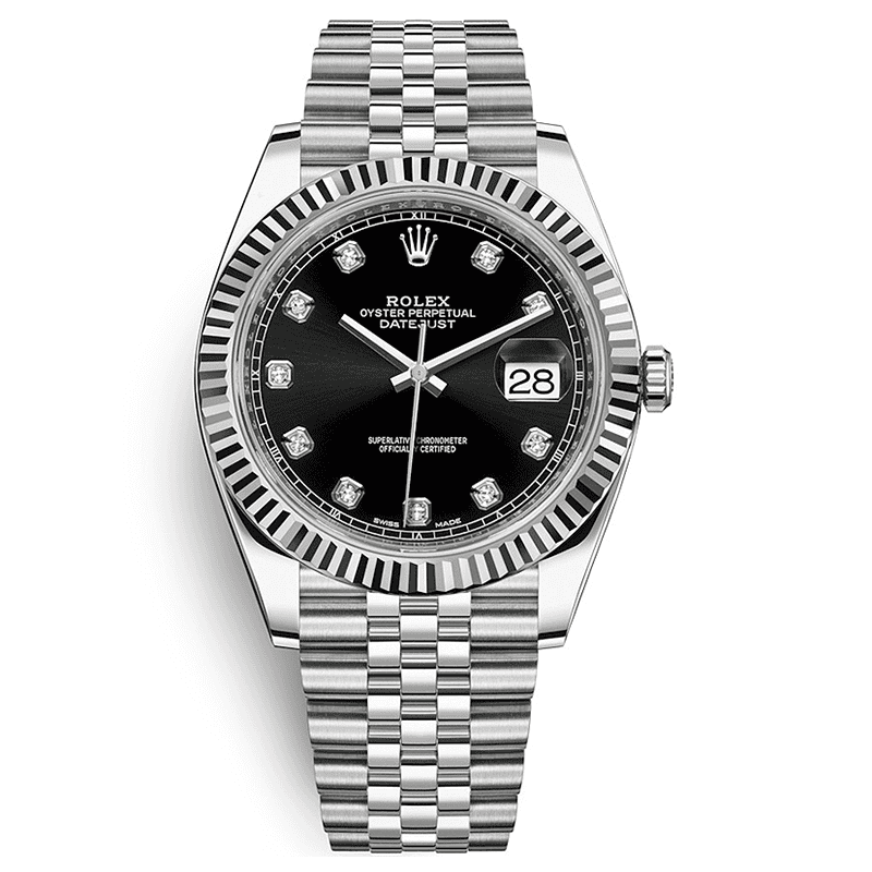Rolex Datejust Silver Black Screen Diamond Index