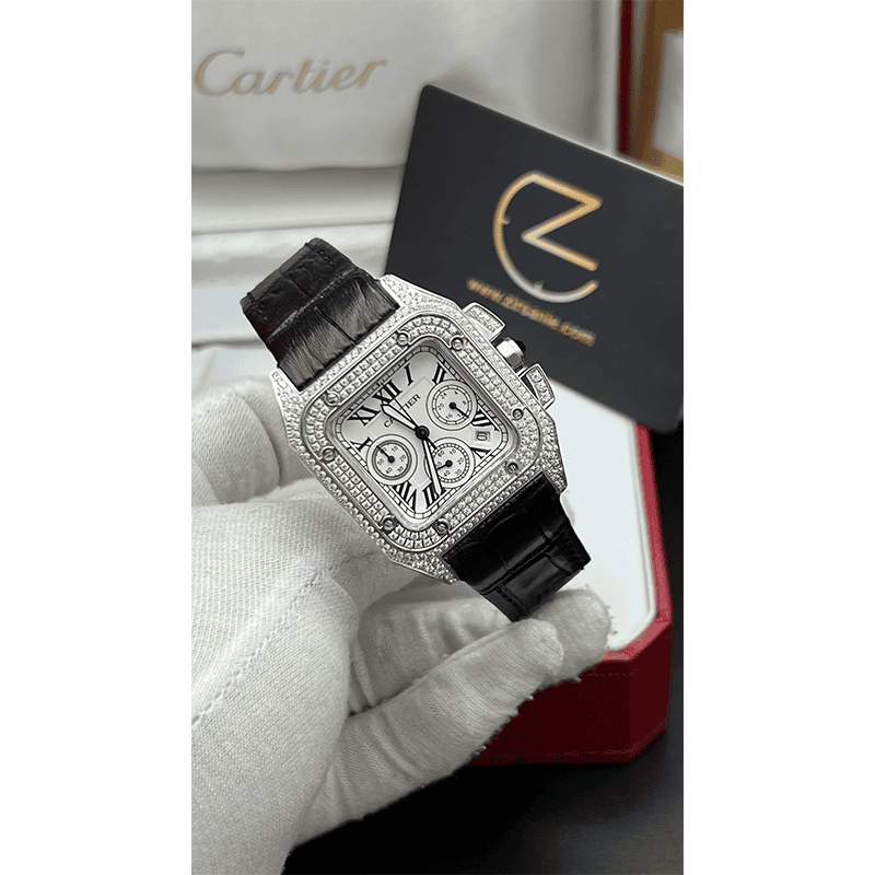 Cartier Santos Diamonds Chrno Black White Screen