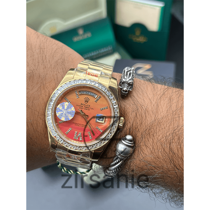 Rolex Day Date Golden Orange Diamonds Automated