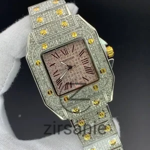 ساعت مچی زنانه کارتیر فول نگین سیلور صفحه صورتی - Cartier Full Diamond Silver Pink Screen