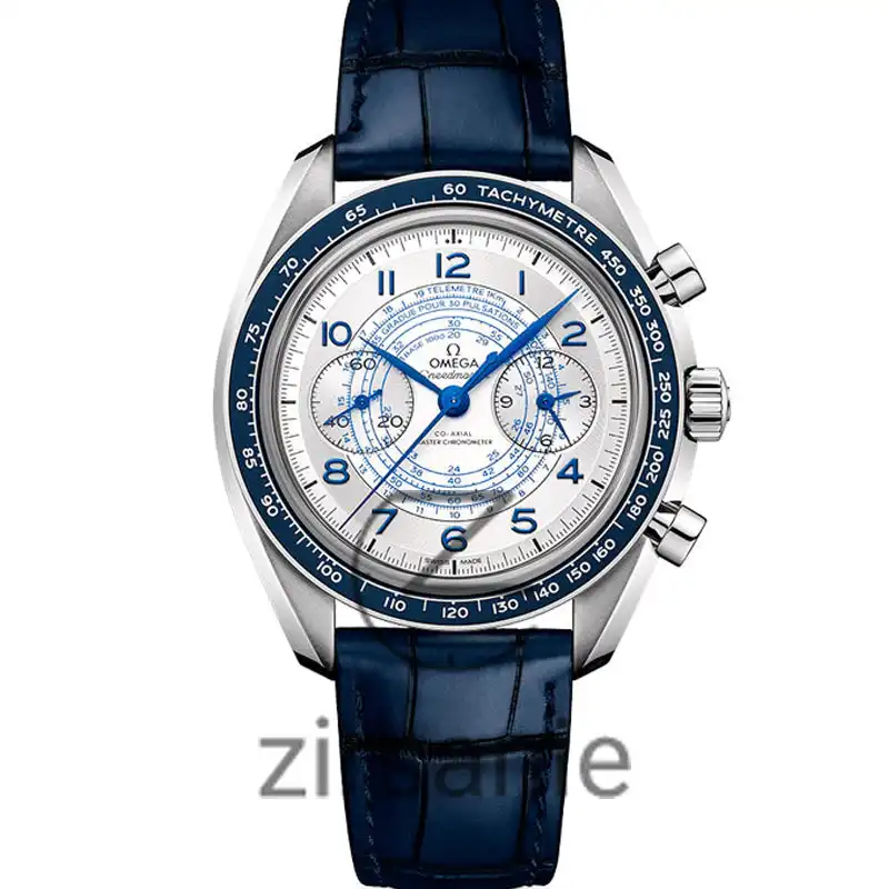 Omega Speedmaster Chronograph Blue white Screen Leather Strap